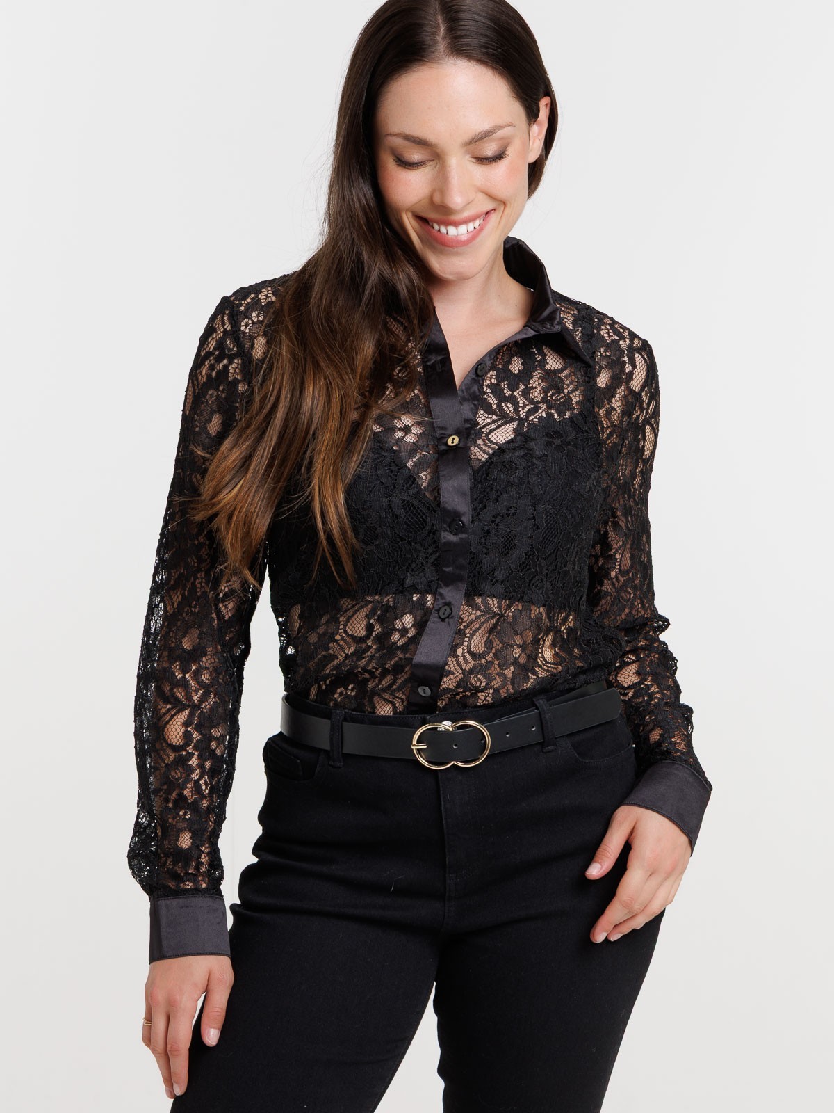 Chemise dentelle manches longues femme