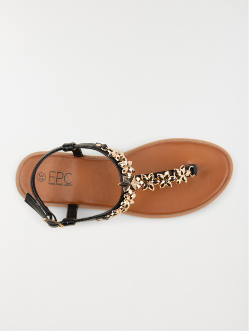 Sandale plate bijoux noir femme (36-41)