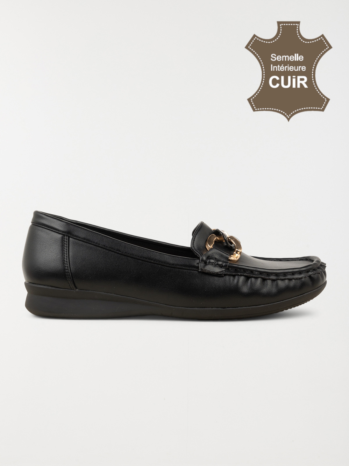 Mocassin noir détail doré femme (36-41)