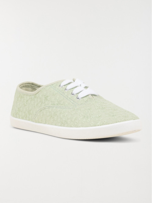 Basket toile femme brodée verte (36-41) Basket toile femme brodée verte (36-41)