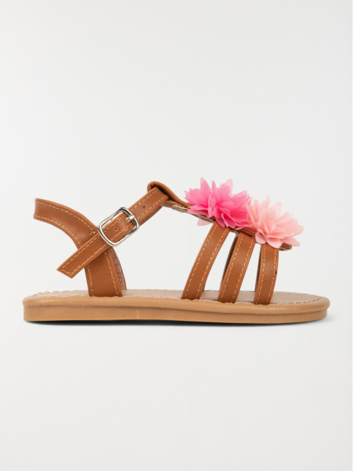 Nu-pieds fille fleurs bicolores (31-35)