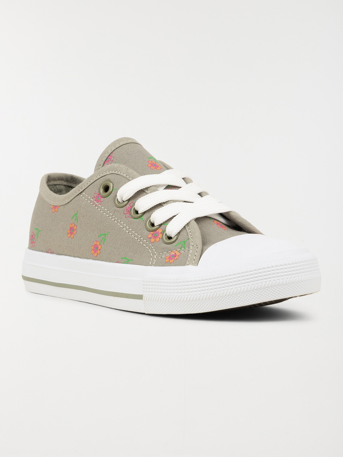 Tennis toile kaki fleurie fille (31-35)