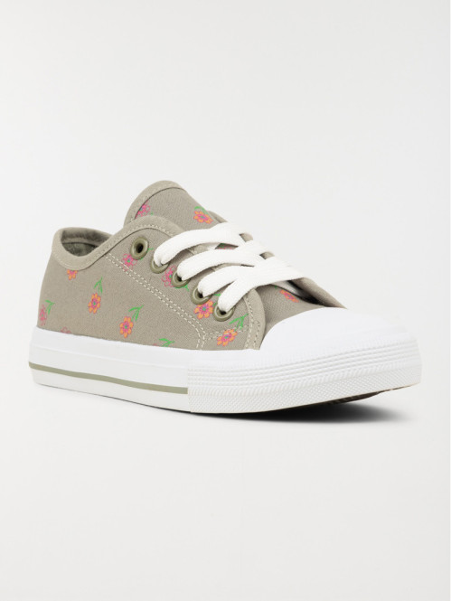 Tennis toile kaki fleurie fille (31-35)