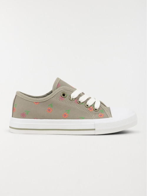 Tennis toile kaki fleurie fille (31-35)