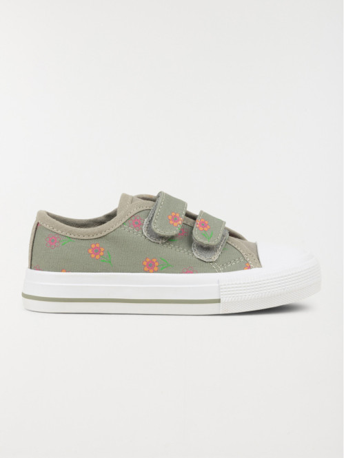 Tennis toile fleurie kaki fille (24-30)