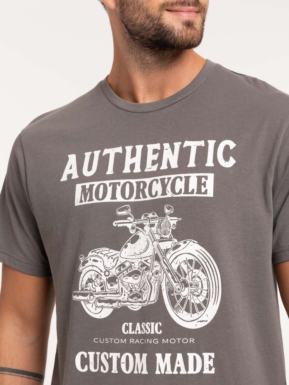 T-shirt imprimé moto gunmetal homme
