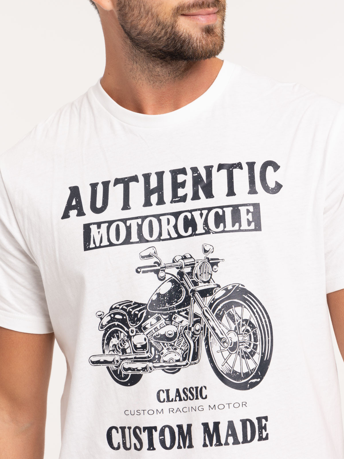 T-shirt imprimé moto écru homme