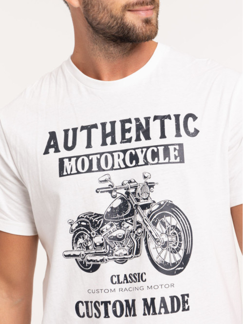 T-shirt imprimé moto écru homme