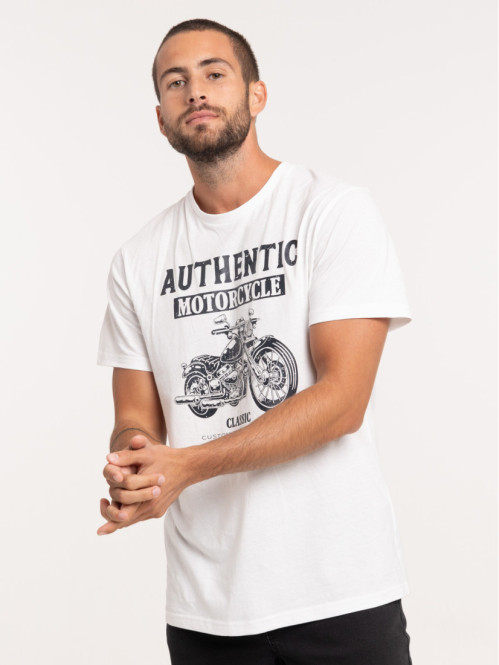 T-shirt imprimé moto écru homme
