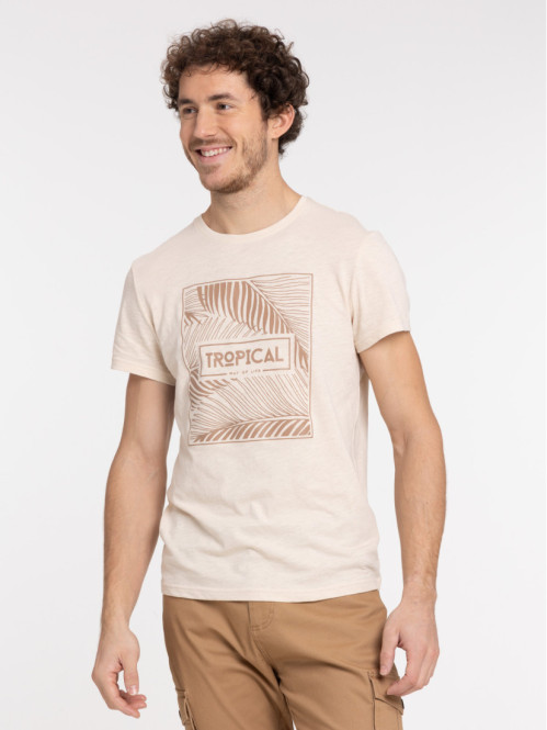 T-shirt tropical beige grisé homme