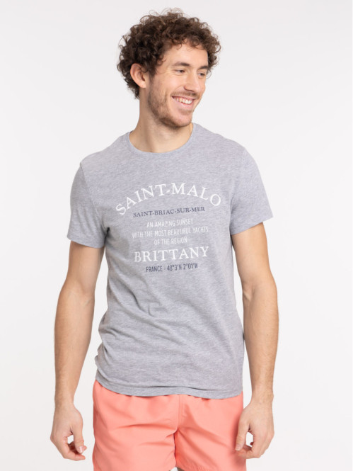 T-shirt gris chiné imprimé homme