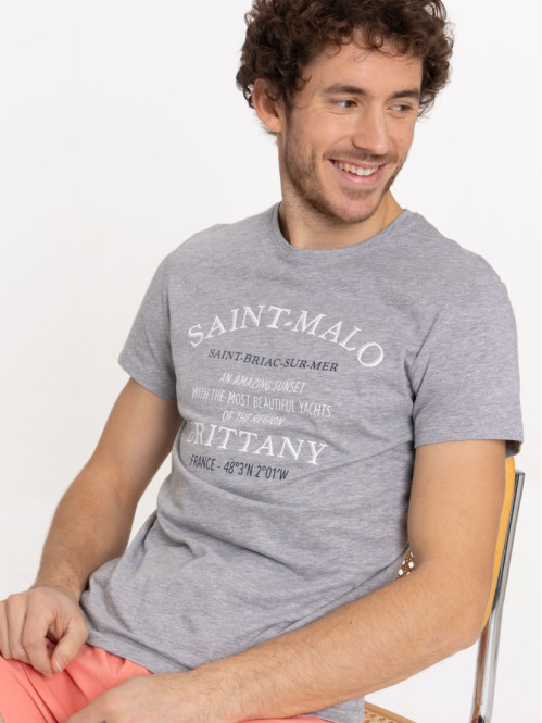 T-shirt gris chiné imprimé homme