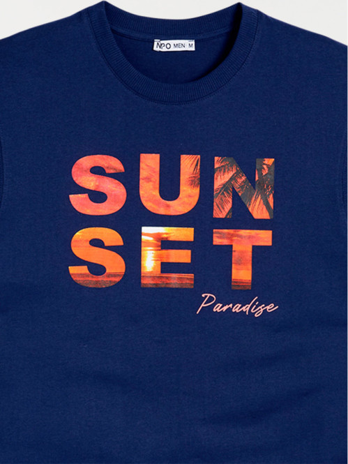 T-shirt naval blue sunset paradise homme