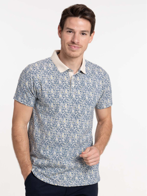 Polo indigo fleuri homme
