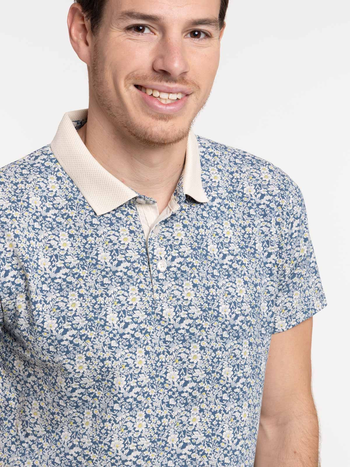 Polo indigo fleuri homme