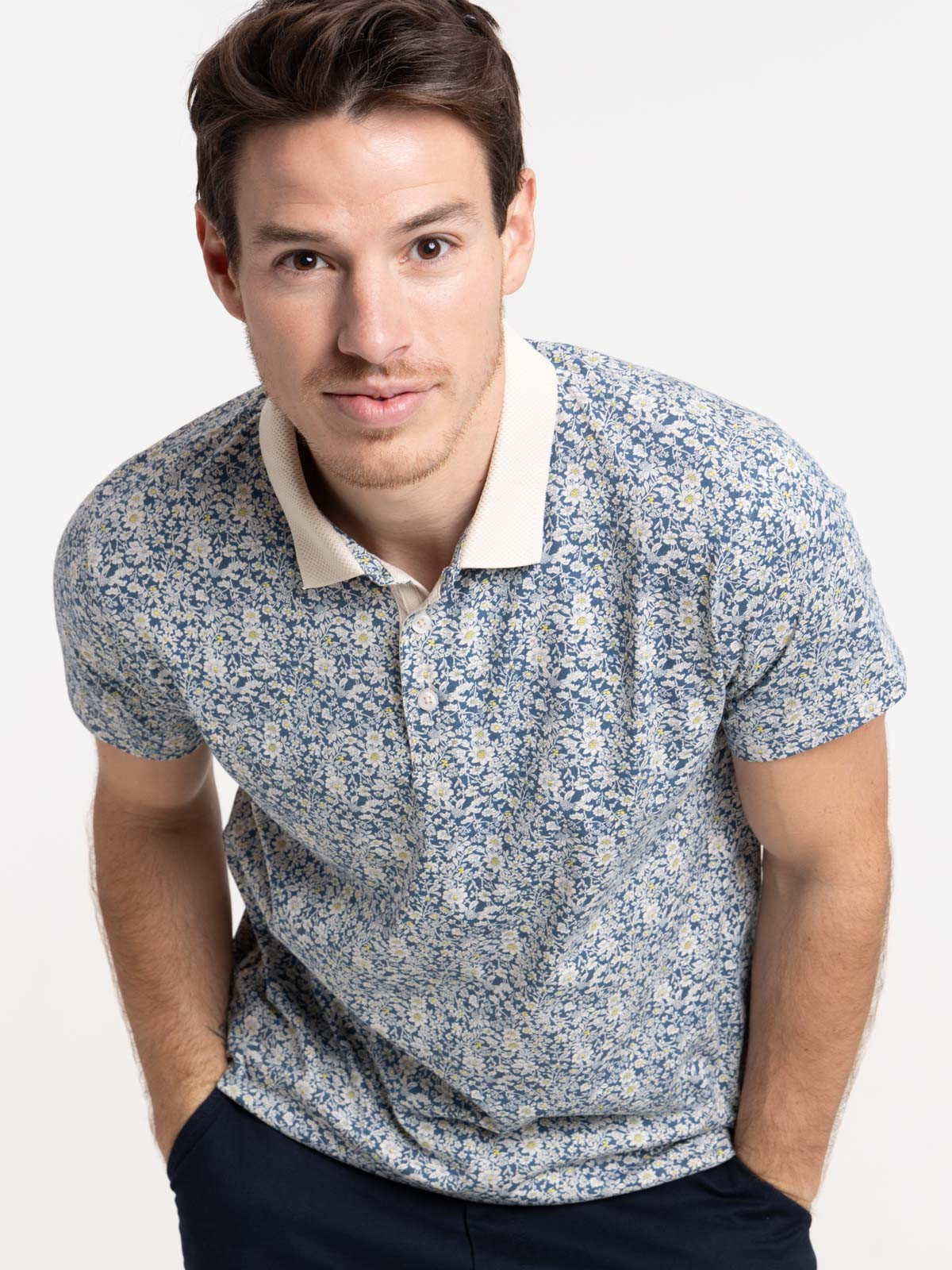 Polo indigo fleuri homme