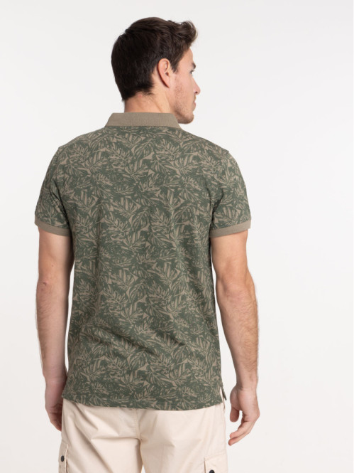 Polo tilleul motif végétal fauve homme