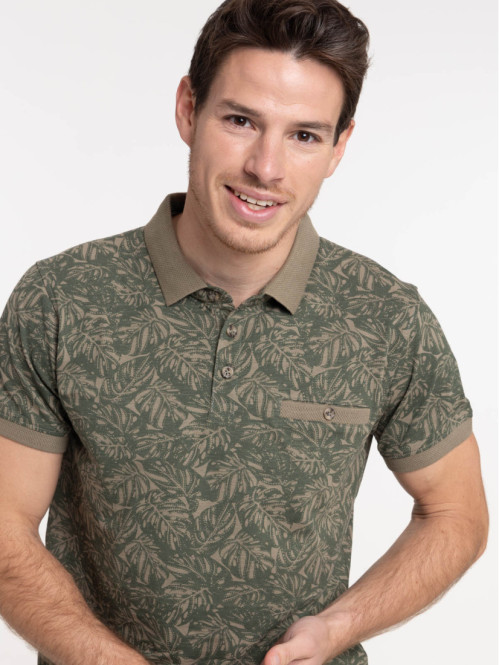 Polo tilleul motif végétal fauve homme