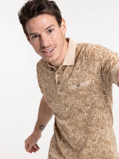 Polo fauve motif végétal fauve homme