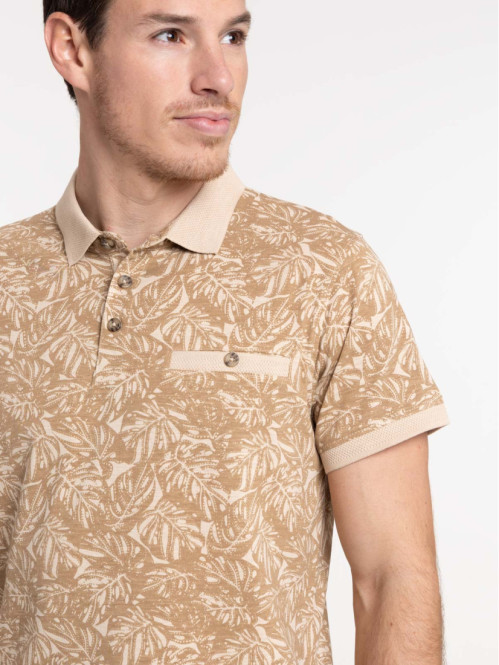 Polo fauve motif végétal fauve homme