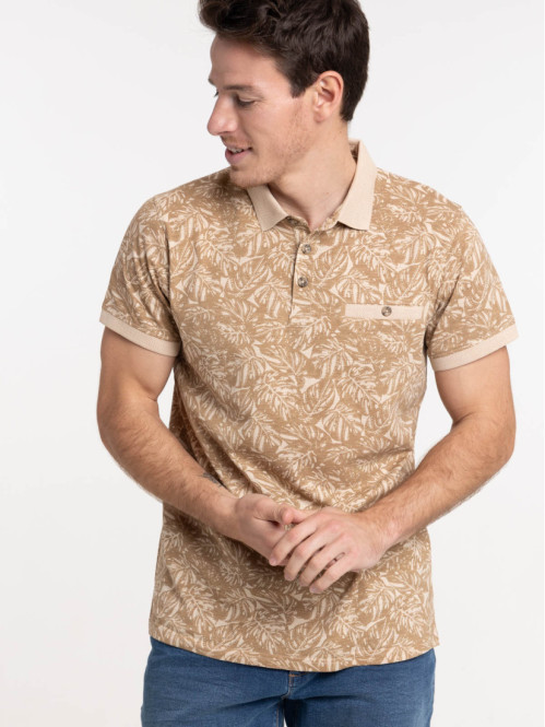 Polo fauve motif végétal fauve homme