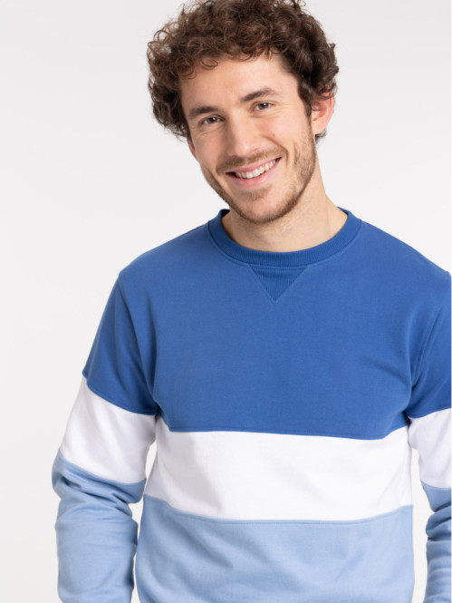 Sweat col rond tricolore homme