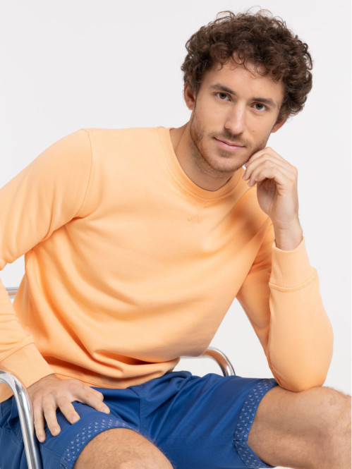 Sweat col rond abricot glacé homme