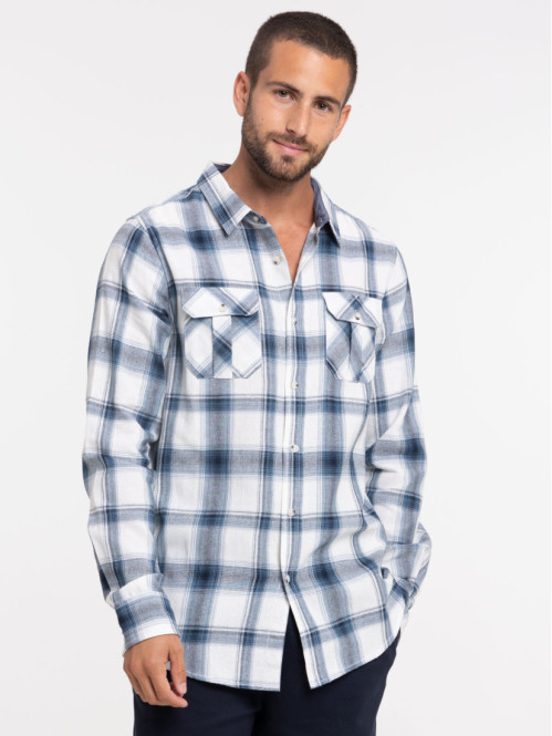 Chemise à carreaux marine navy homme