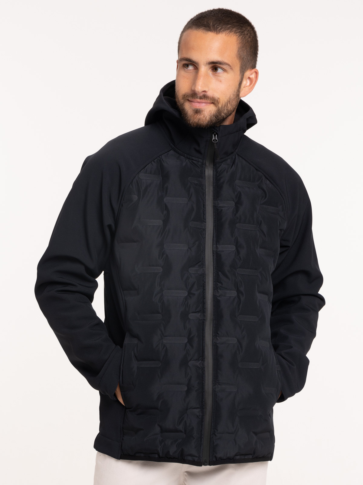 Blouson bi-matière noir homme