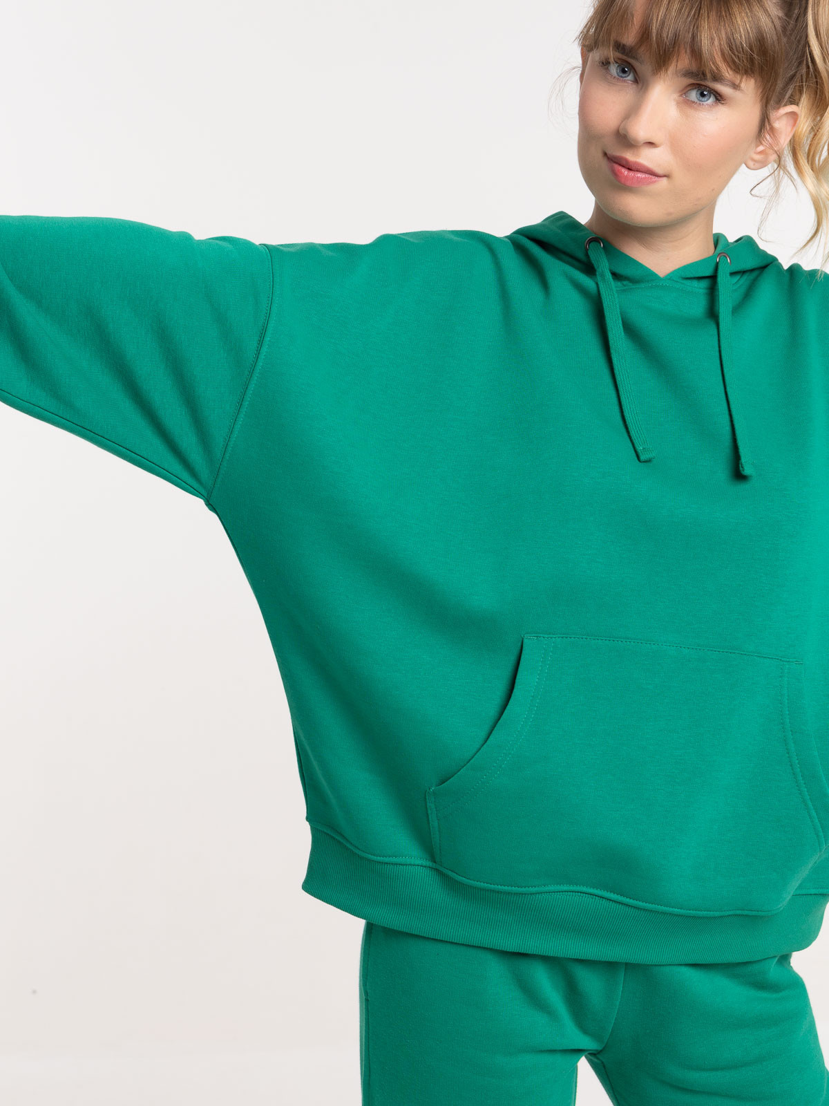 Sweat capuche vert bosphore femme