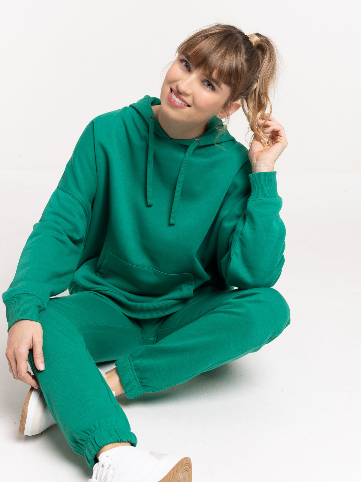 Sweat capuche vert bosphore femme