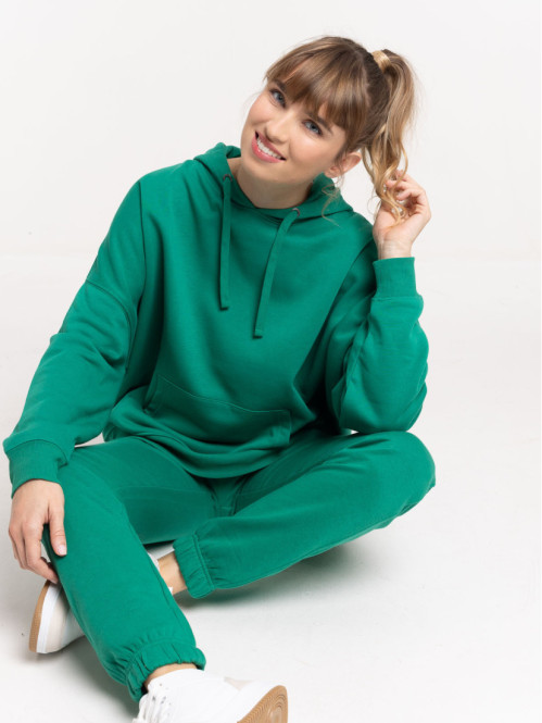 Sweat capuche vert bosphore femme
