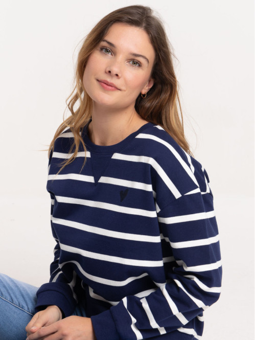 Sweat officier rayé coeur brodé femme Sweat officier rayé coeur brodé femme