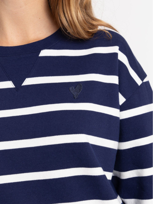 Sweat officier rayé coeur brodé femme Sweat officier rayé coeur brodé femme