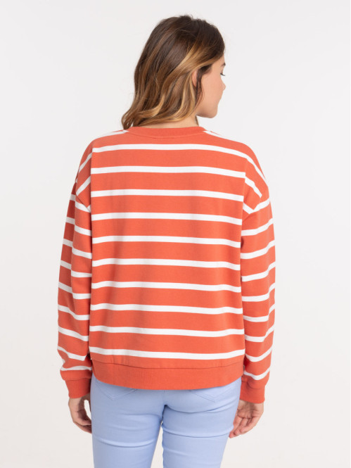 Sweat rayé coeur brodé femme