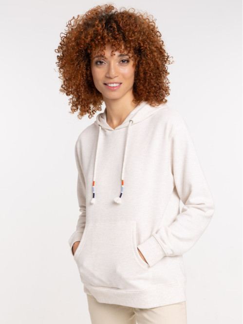 Sweat à capuche beige chiné femme