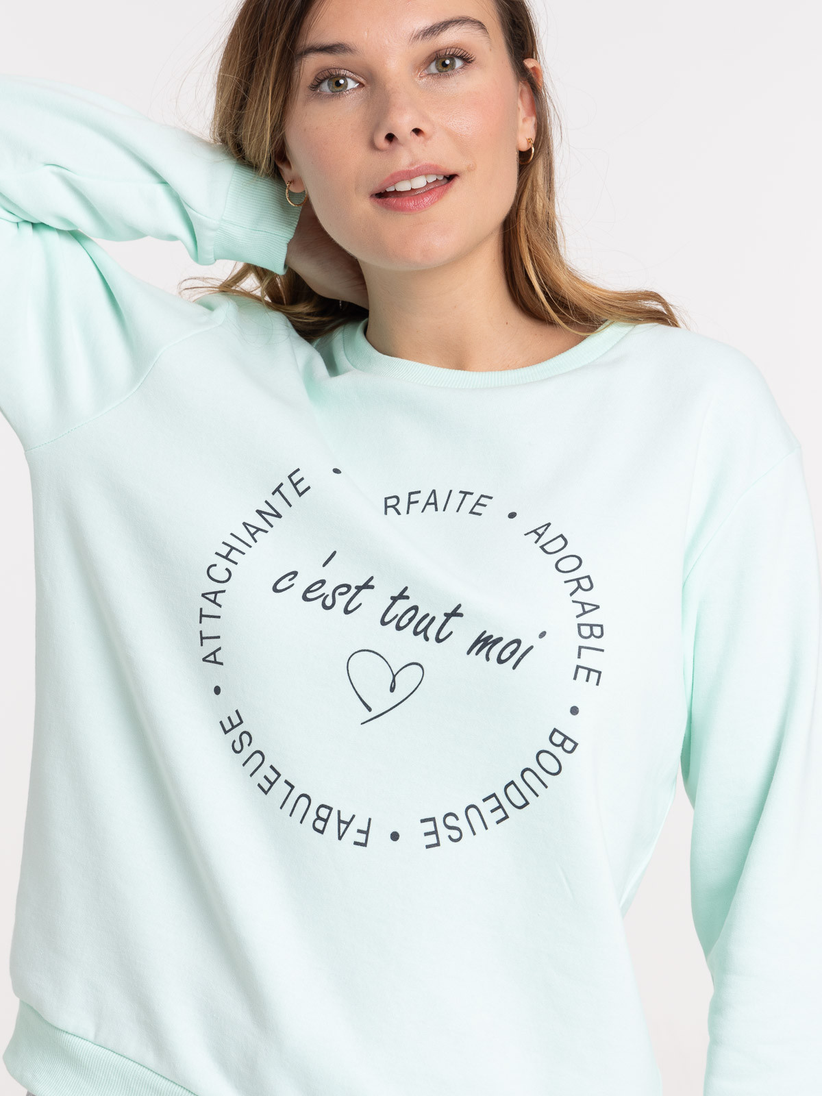 Sweat message aqua light femme