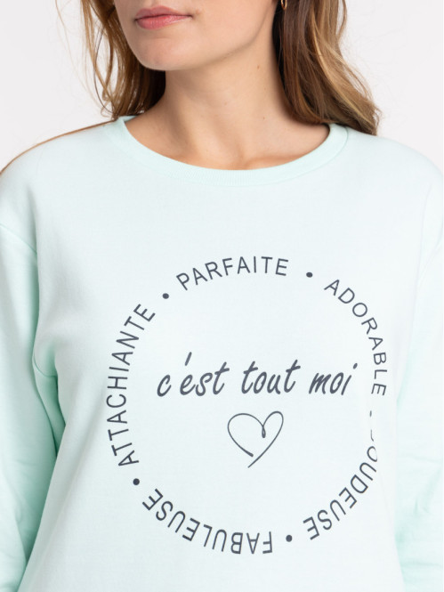 Sweat message aqua light femme