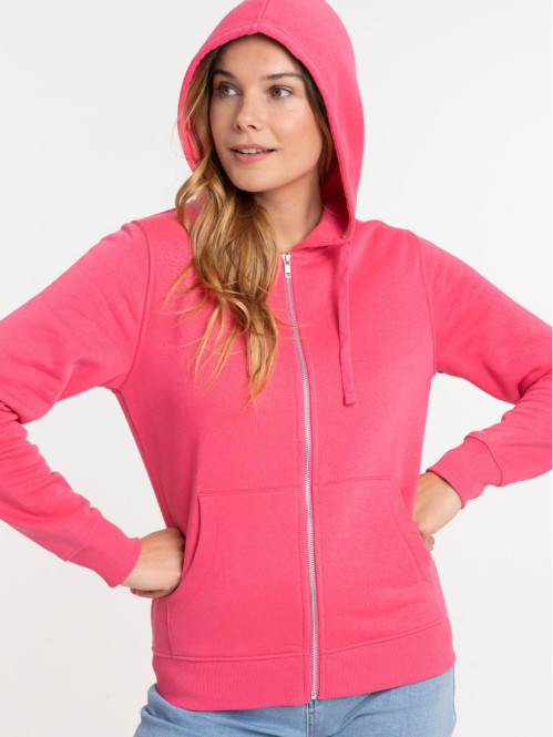 Sweat capuche zippé rose vif femme Sweat capuche zippé rose vif femme