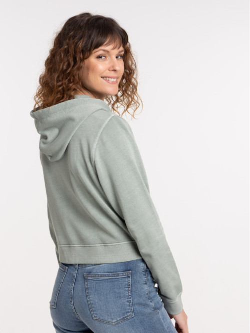 Sweat capuche zippé vert grisé femme