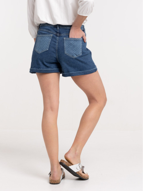 Short en jean motif stone femme