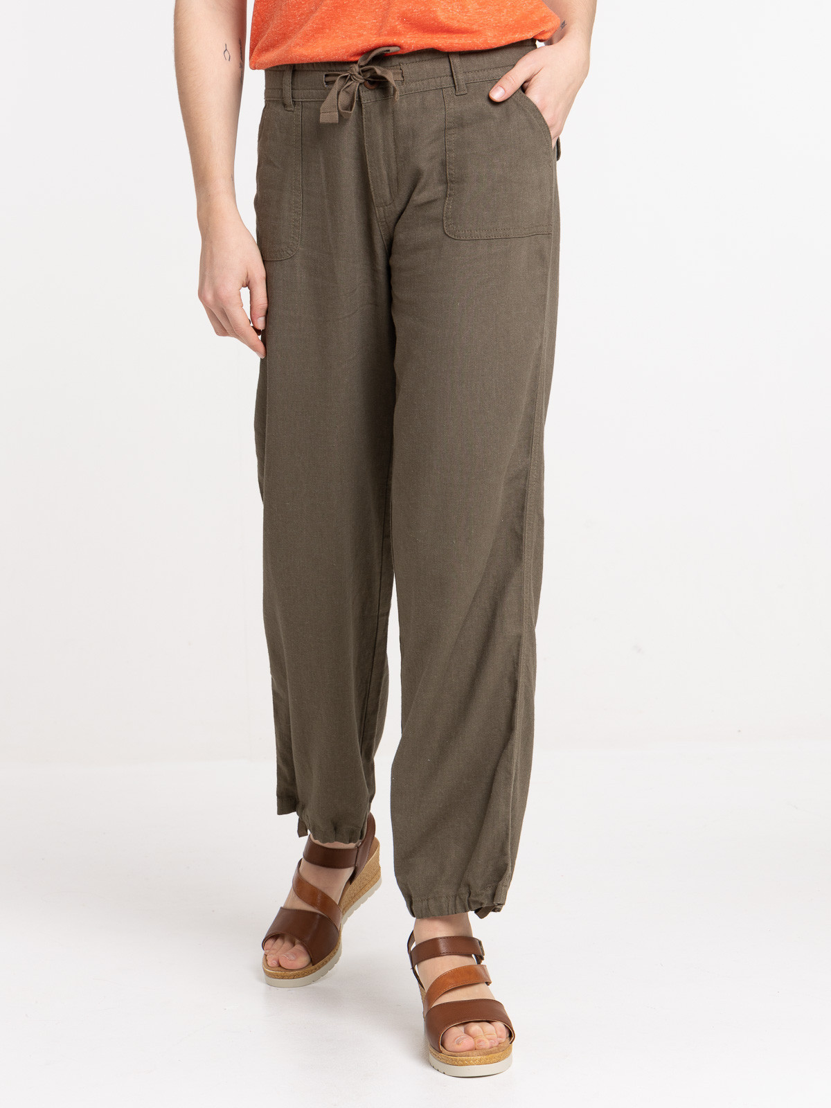 Pantalon lin kaki femme