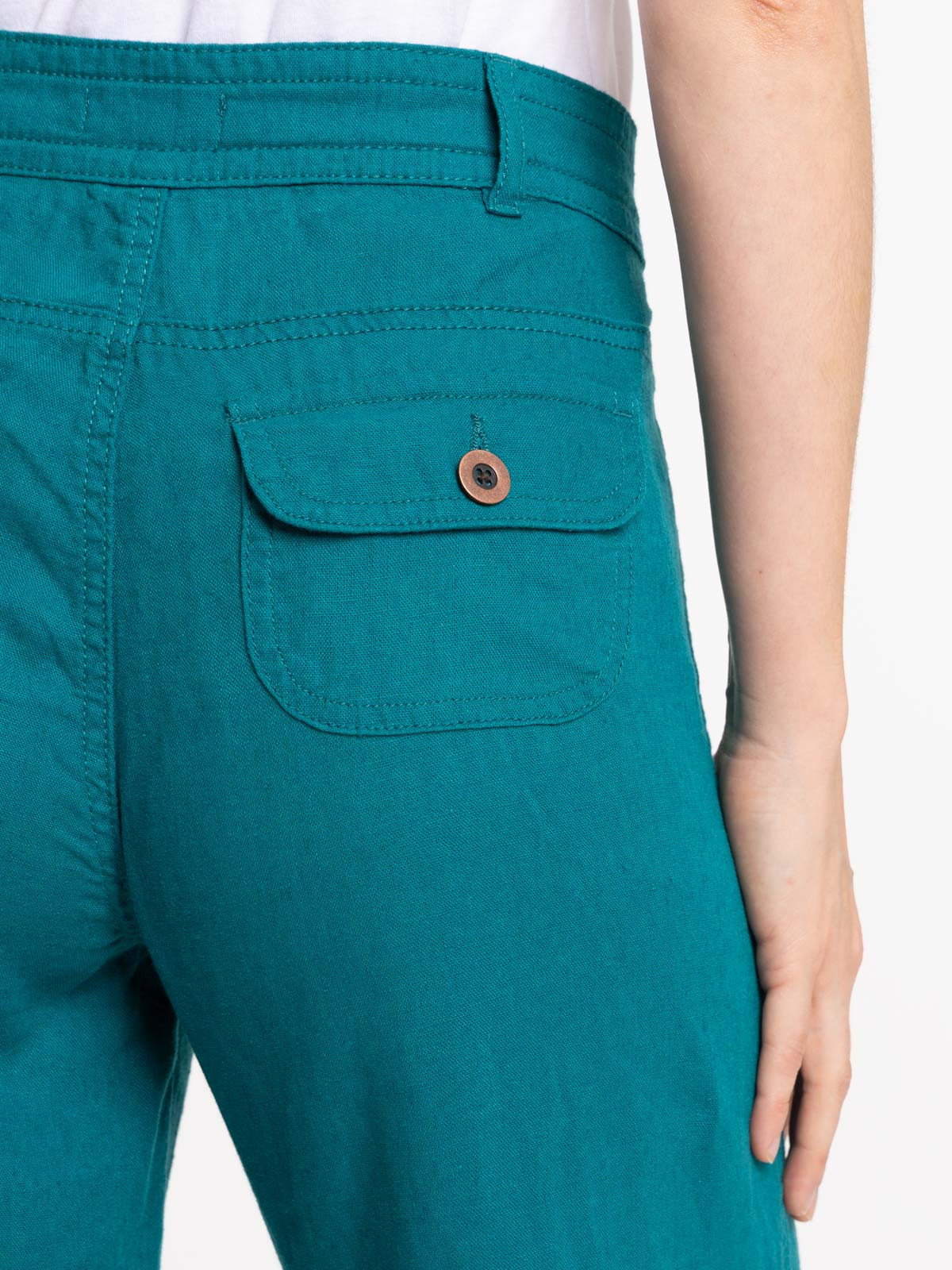 Pantalon lin vert émeraude femme