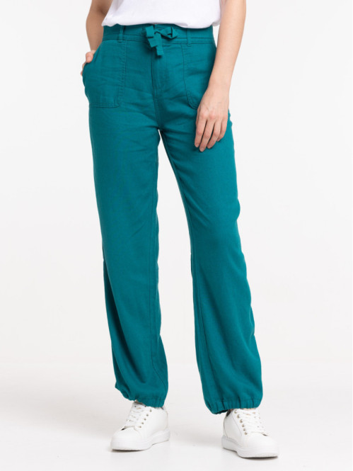 Pantalon lin vert émeraude femme