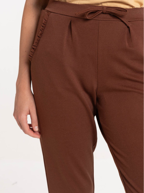 Pantalon brunette détails volants femme