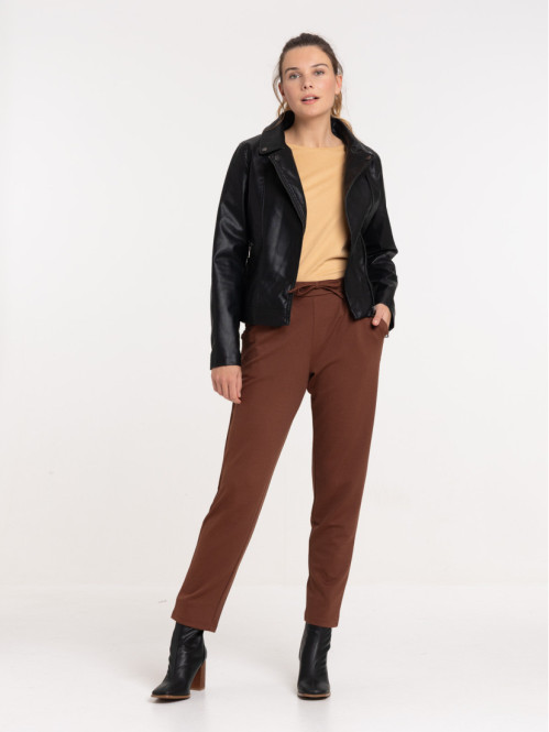 Pantalon brunette détails volants femme