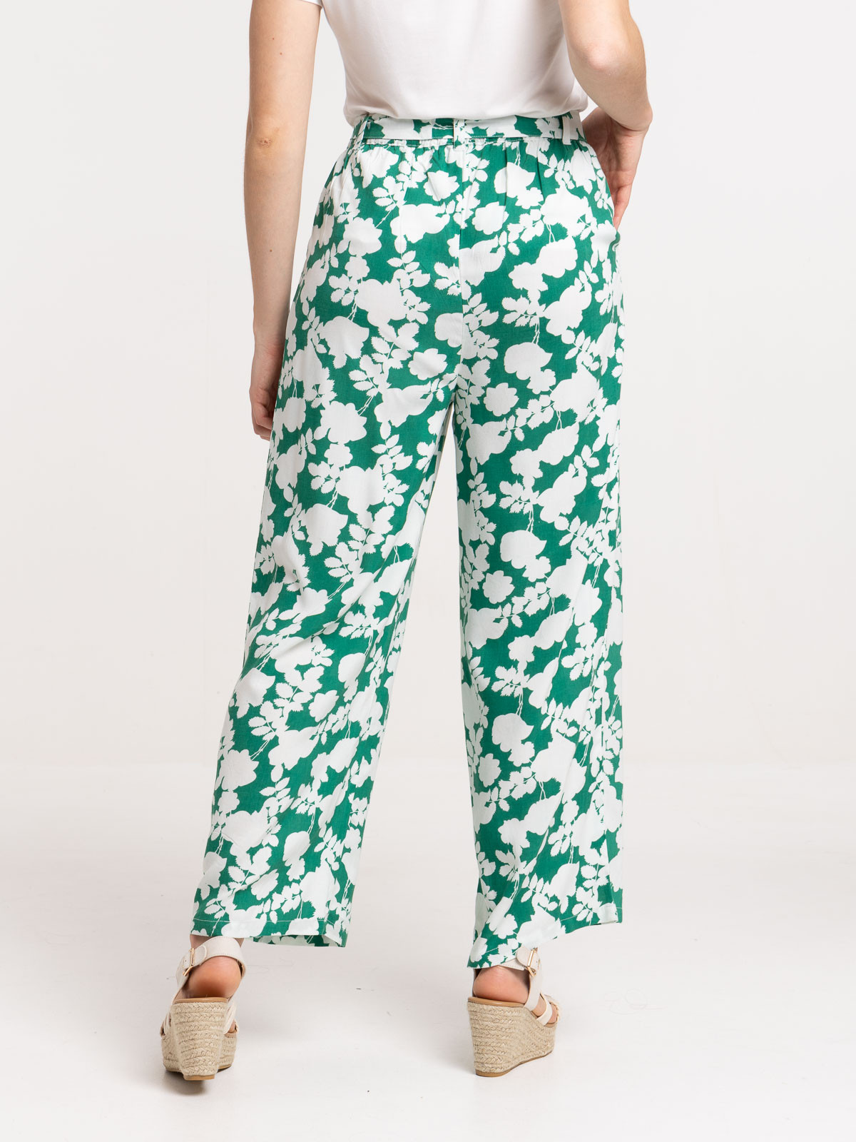 Pantalon fleuri large fluide femme