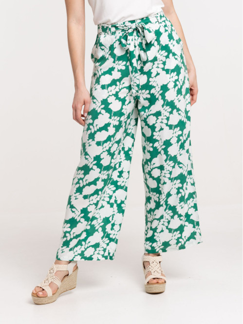 Pantalon fleuri large fluide femme