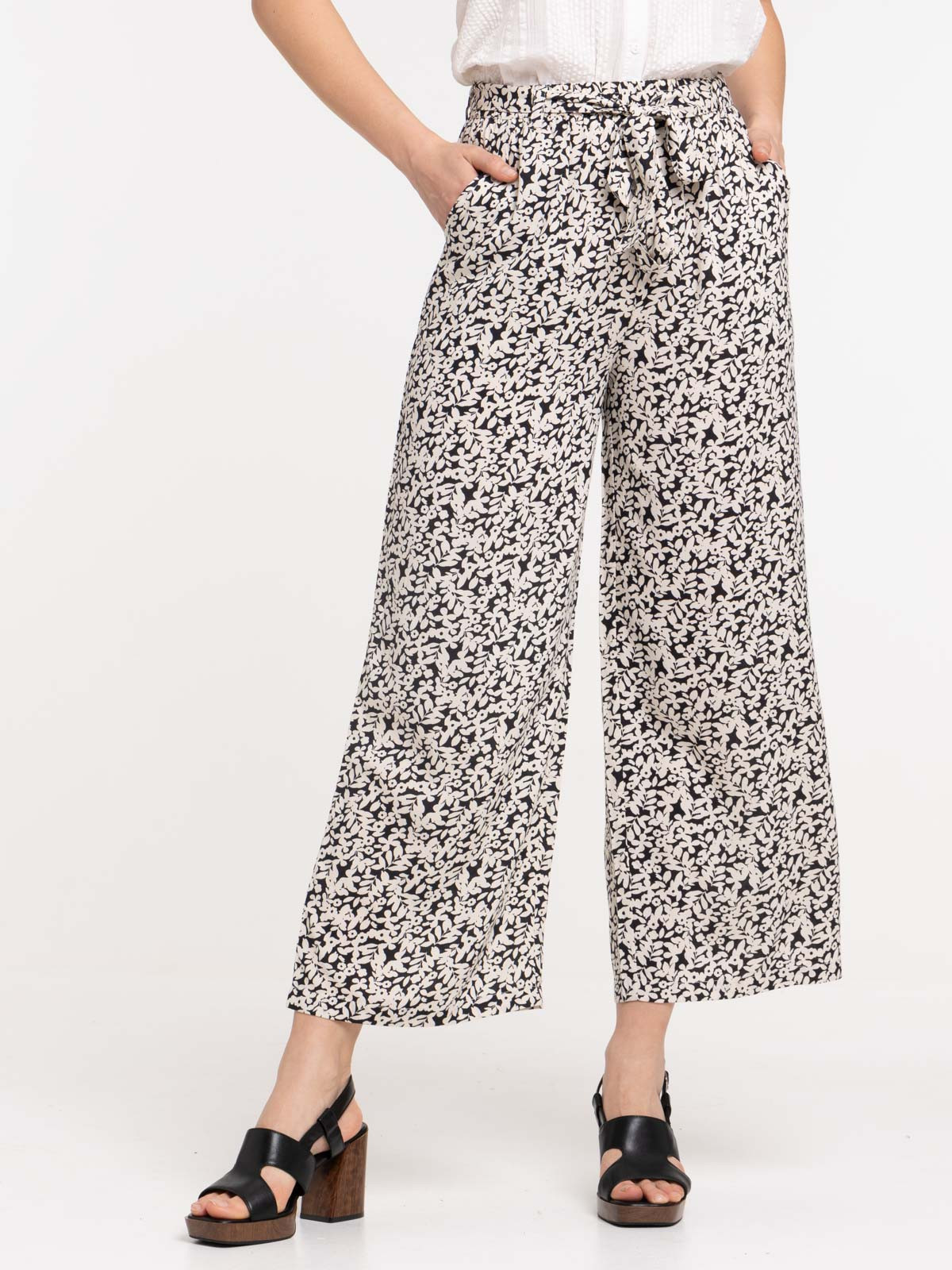 Pantalon large fluide fleuri femme