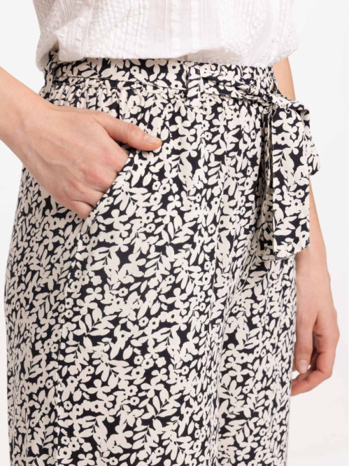 Pantalon large fluide fleuri femme